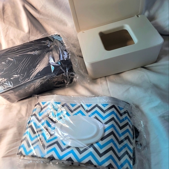 Other - 2 Wipe Dispensers(1 black&1white)with 3 Portable Baby Wipe Dispensers. See pics